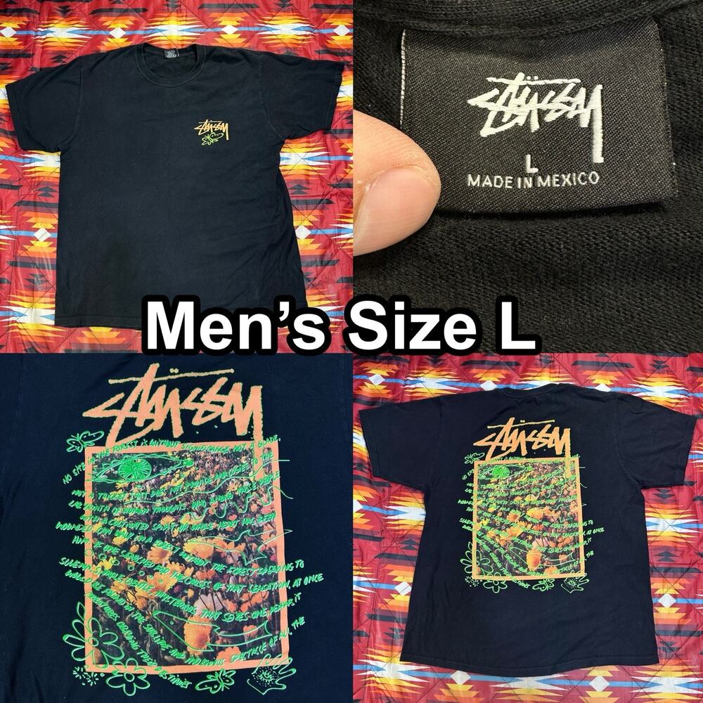 Stussy Butterfly Bloom Men’s Size Large Black T-Shirt Double Sided